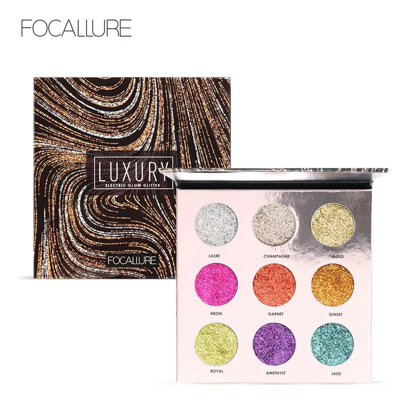 

FOCALLURE Professional 9 Colors Makeup Eyeshadow Palette Eye Shadow Bright Glitters Makeup Lips Face Glitter Palette