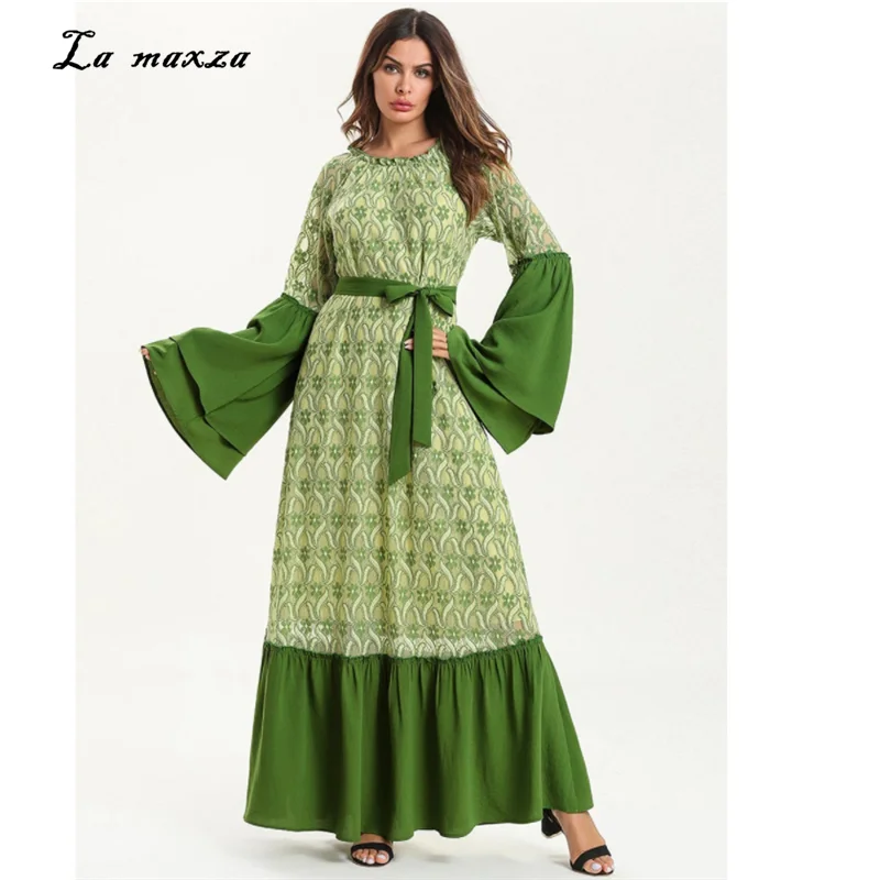 

Abaya Muslim Dress Moroccan Kaftan Dubai Evening Prom Muslim Arab Lace Muslim Party Dresses 7620