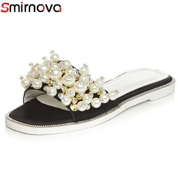 

Smirnova 2018 sweet summer women sandals flat shoes silk casual shoes black pink color shoes rhinestone fashion shoes woman