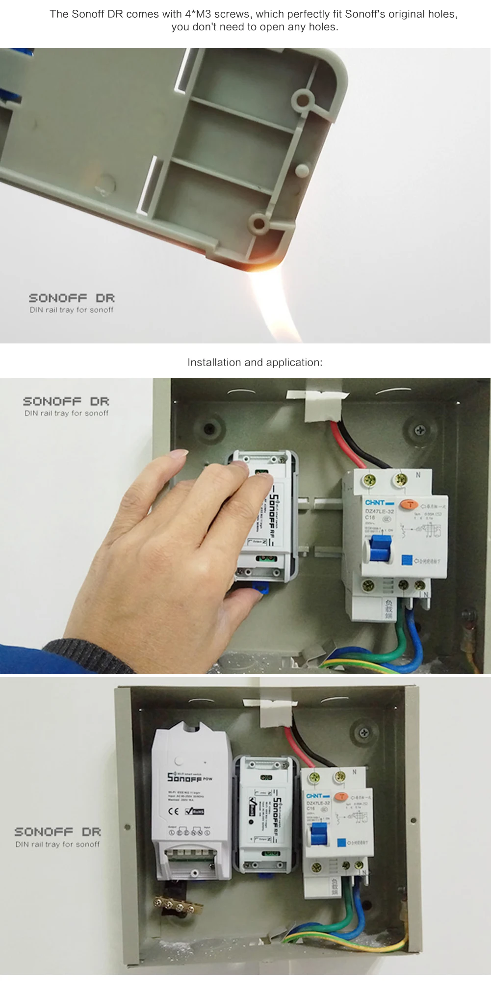 

Sonoff DR - DIN Rail Tray Adjustable Mounted Rail Case Holder For Wifi Remote Control Switch Sonoff Basic/RF/ Pow/ TH10/16/ Dual