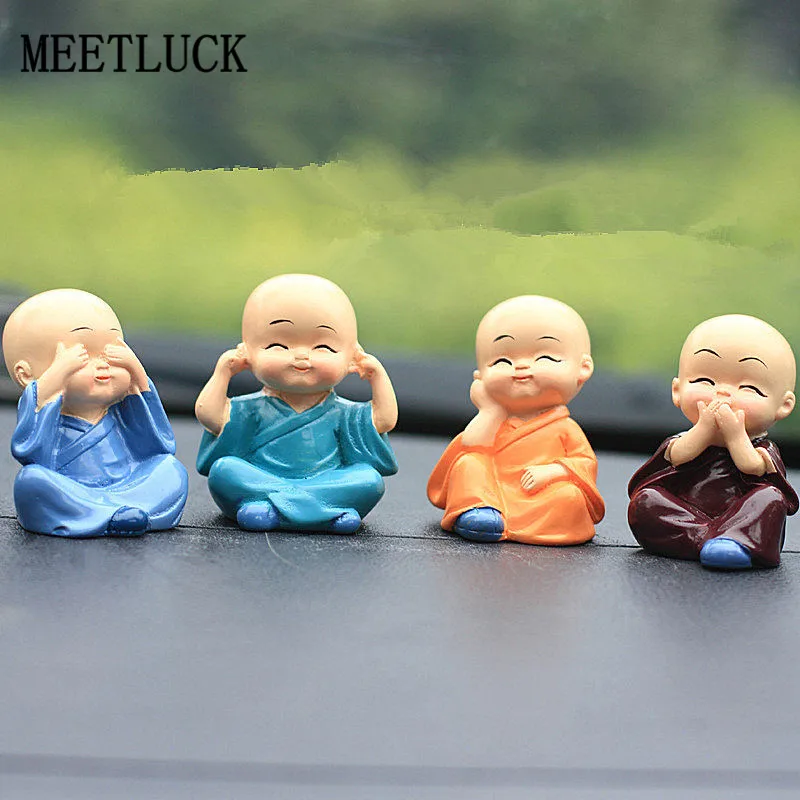 

Creative Resin Small Ornaments Four Are Not Young Monks Shaolin Kungfu Kid Small Shami Car Jewelry Ornaments Gift Practical 4PCS