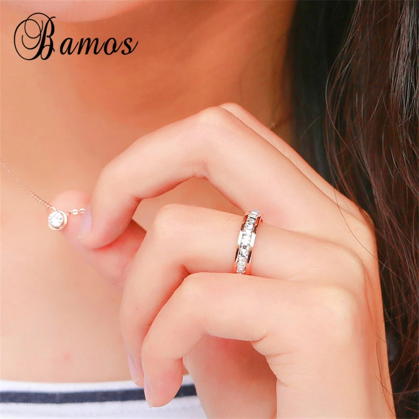 Бамос Женский, геометрическое кольцо, 925 пробы, серебряное и розовое золото, кольцо для помолвки, кольца для женщин, лучшие подарки