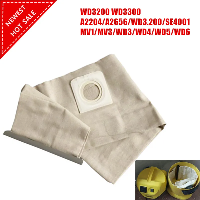 

High quality New 1 PCS For KARCHER VACUUM CLEANER Cloth DUST Filter BAGS WD3200 WD3300 WD Fit A2204/A2656/WD3.200/SE4001/MV1/MV3