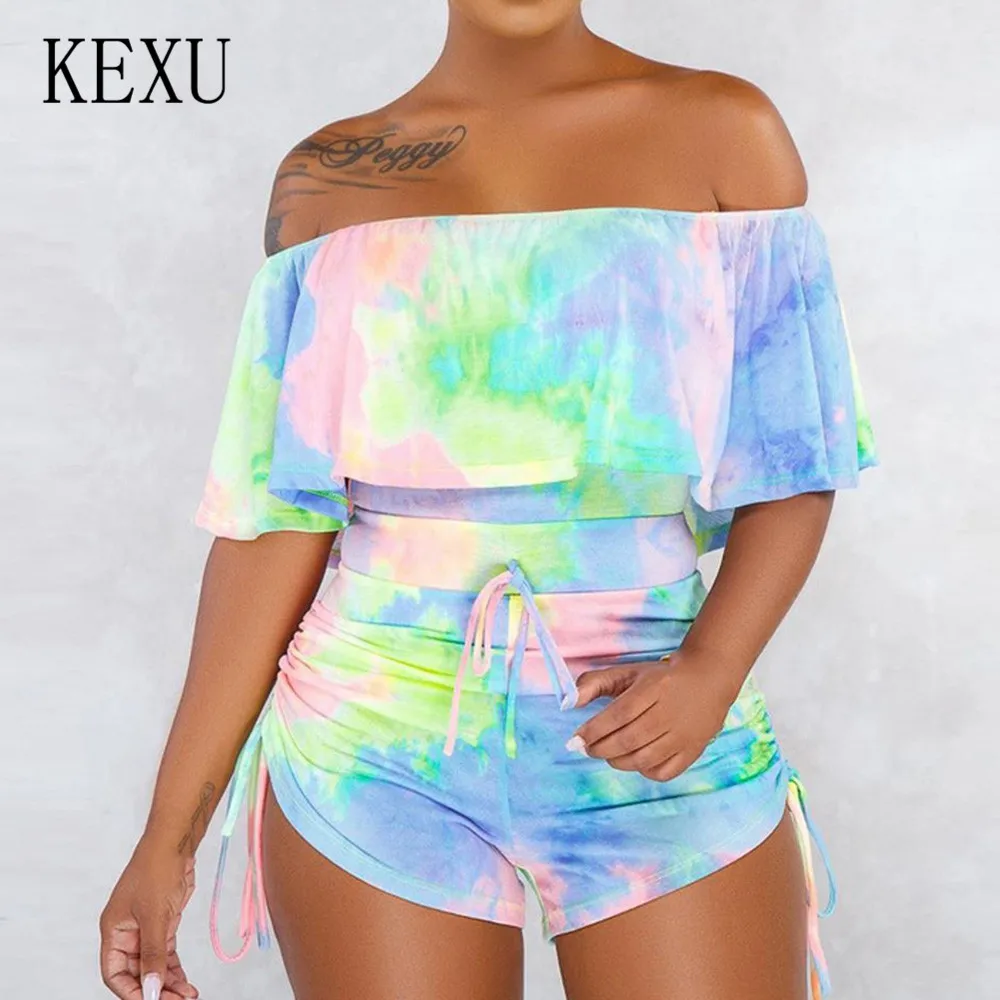 KEXU Summer Sexy Hollow Out Camouflage Printed Ruffled Shorts Straps Drawstring Pants Women Elegant Sleeveless Retro Jumpsuits KEXU Summer Sexy Hollow Out Camouflage Printed Ruffled Shorts Straps Drawstring Pants Women Elegant Sleeveless Retro Jumpsuits