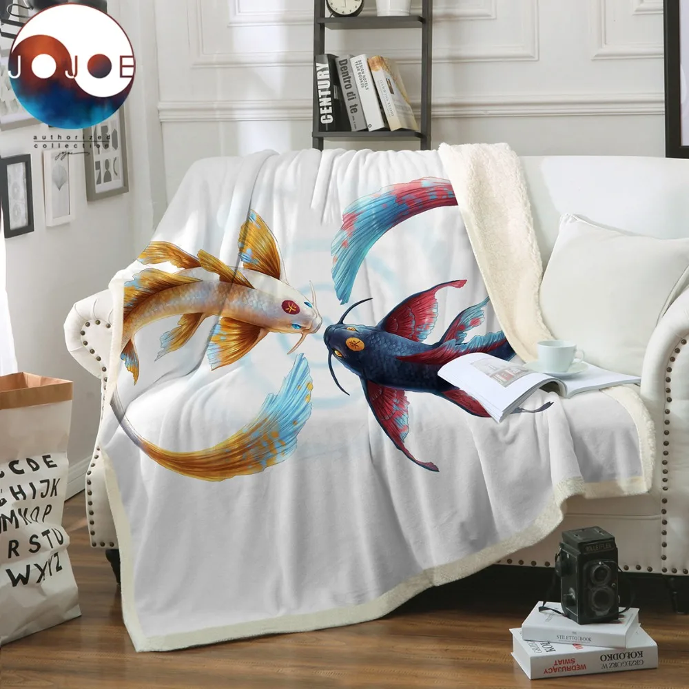 

Eternal Bond by JoJoesArt Throw Blanket Cryprinus Carp Sherpa Fleece Sofa Beds Blanket Auspicious Bedclothes 130x150cm manta