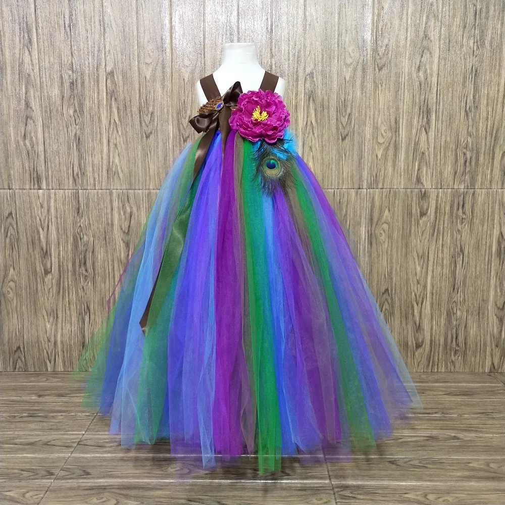 

POSH DREAM Peacock Flower Children Kids Party Dresses Novelty Peacock Purple Flower Kids Girls Tutu Dresses For Birthday Costume