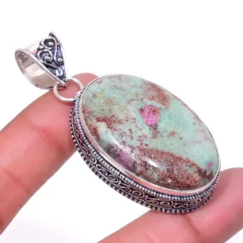 

Rubys Zoisite Pendant Silver Overlay over Copper , 56.5 mm, P6613