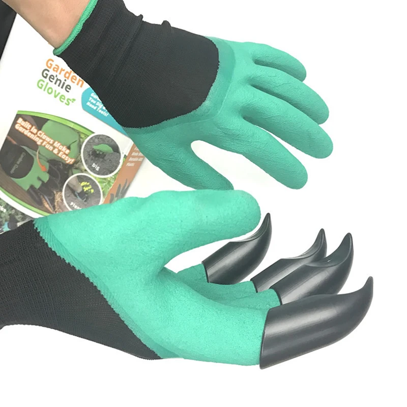 

1 Pair Safety Gloves Garden Gloves Rubber Green Plastic Builders Work ABS Plastic Claws Household Digging Gloves
