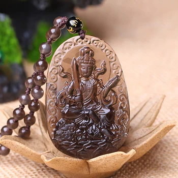 

black stone Manjusri Bodhisattva Pendant Zodiac Belong rabbit Benming years Buddha Patron saint men women necklace