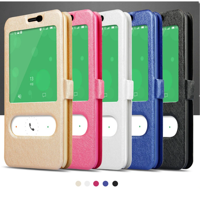 

Silk Grain Dual Window Leather Wallet Stand Flip Case For Meizu M6 M5 Note M5S M2 M3 M5 M6 Mini Note Phone Bag Cover Coque