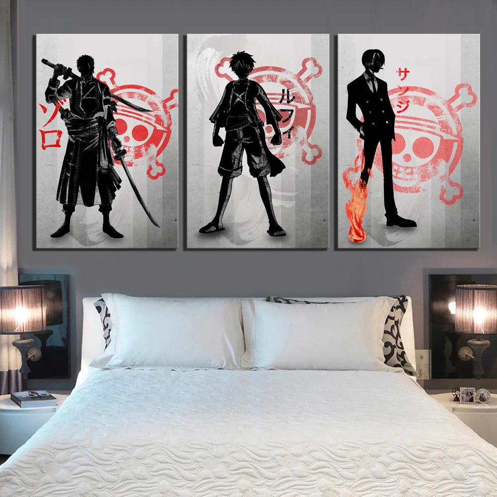 

Canvas Painting Prints Home Decoration 3 Panel ONE PIECE Anime Poster Luffy Zoro Sanji Cartoon Wall Art Modular Pictures Poster