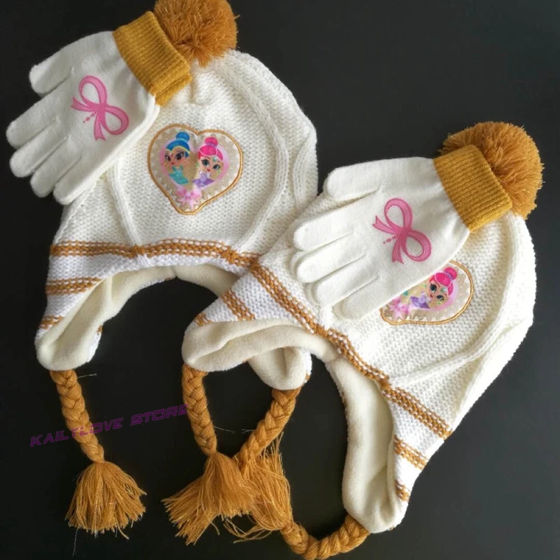 

Newest Shimmer Sister Shine Girl Gloves Model White Cute Shimmer Shine Cap and Gloves Model Toy for christmas birthday gift