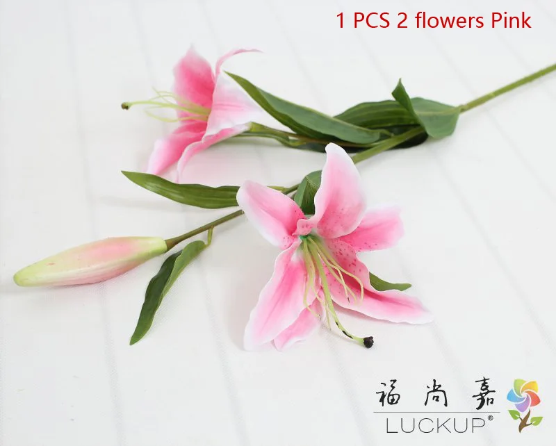 1 шт. красивые длинные с длинным стволом искусственные лилии ткани шелковые цветы для дома Свадебные украшения подарок F459 - Цвет: 2 flowers Pink