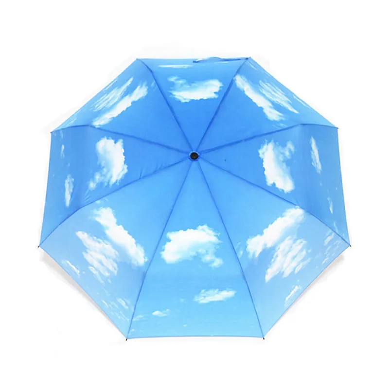

Folding Sun-Rain Umbrella Blue Sky White Cloud Three Folding Umbrella Pongee Umbrellas Household Merchandises