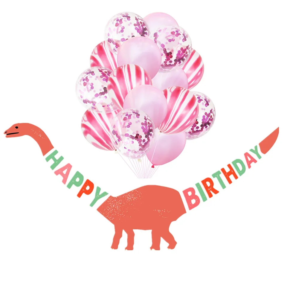 Милый баннер с днем рождения, животное, динозавр, жираф, корова, свинья, гирлянда, воздушный шар для мальчиков и девочек, детский праздничный Декор