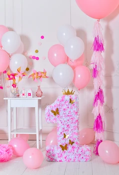 

Birthday Backdrops For Photography Cake Balloon Baby 1st Birthday Party Girl Indoor Scene Photo Backgrounds Photo Shoot