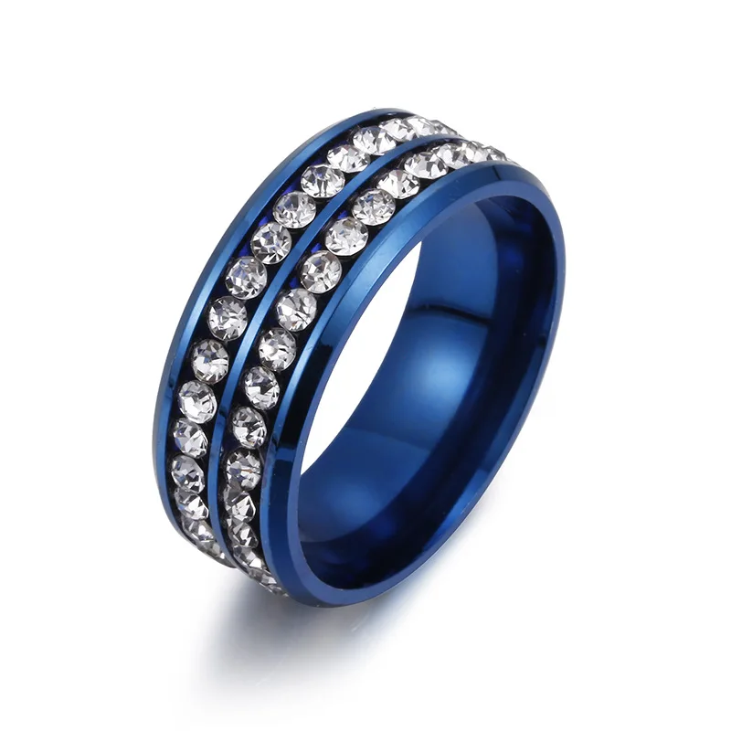 QianBei модные свадебные кольца для мужчин и женщин CZ камни Нержавеющая Сталь Ювелирные изделия обручение юбилей подарок на день Святого Валентина - Цвет основного камня: Синий