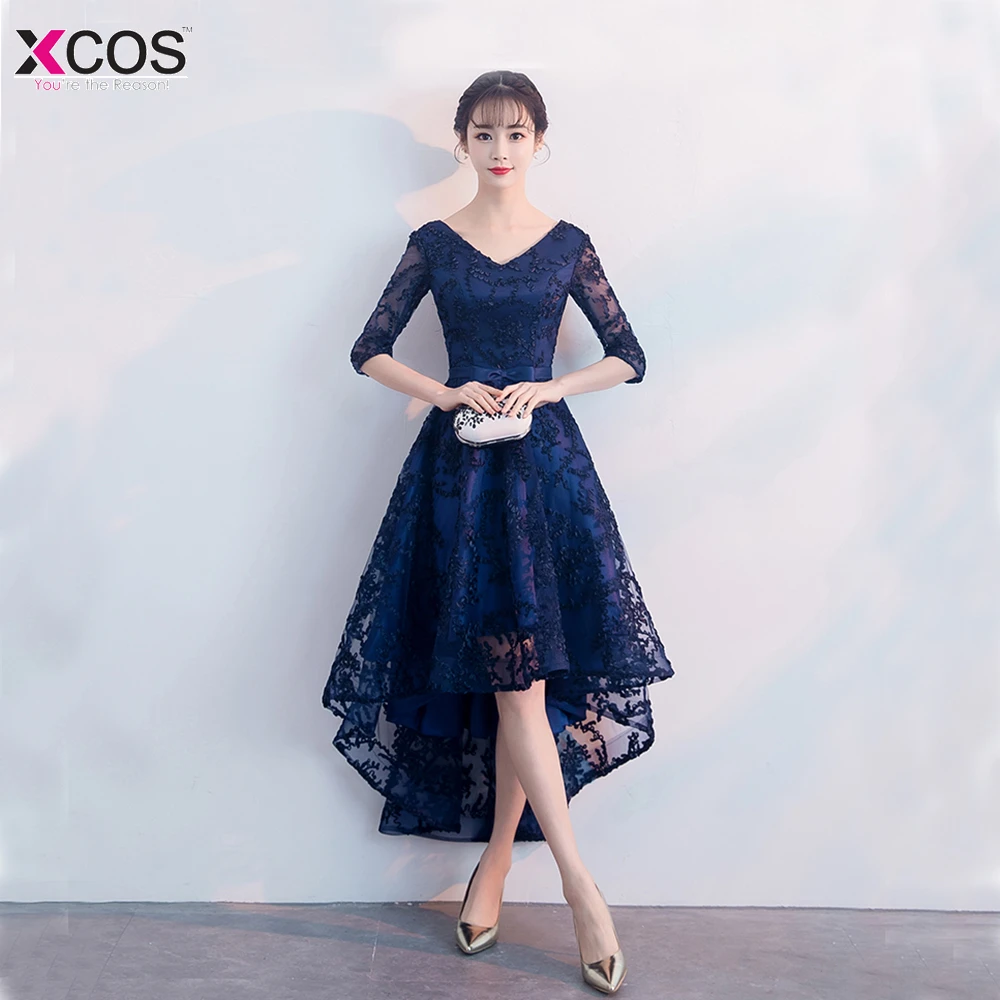 navy blue high low gown