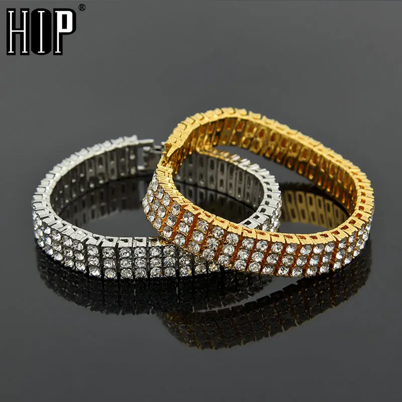 

Hip Hop 3 Row Iced Out Cubic Zirconia Bracelet Bling Tennis Chain Bracelets Rhinestone Women Men CZ Link Chain for Men Jewelry
