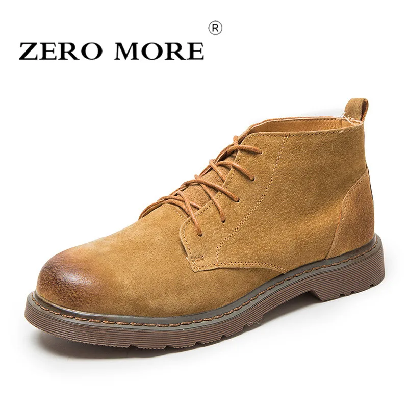

ZERO MORE Mens Boots Pig Suede British Shoes Men Lace Up Pig Leather Solid Ankle Boots Men Round Toe Work Fashion Men Boots