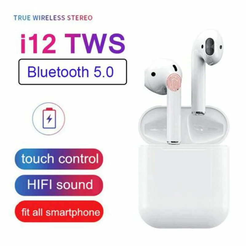 I12 СПЦ Bluetooth наушники беспроводной Touch управление 3D Surround Sound и зарядный чехол для iPhone телефона Android