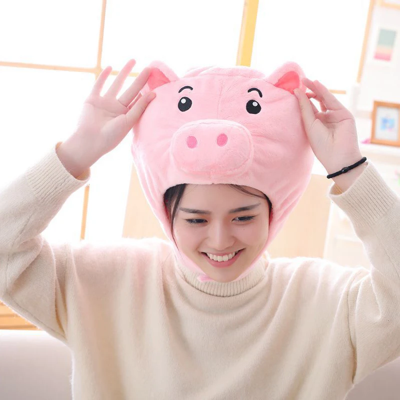 

Candice guo plush toy cartoon animal Puffer fish rabbit bunny piggy pig frog chick head hat headgear birthday Christmas gift 1pc