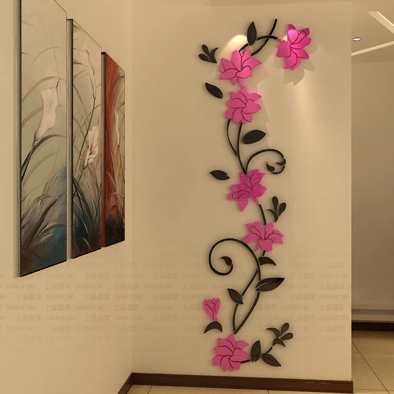 Pegatinas acrílicas de flores para pared, accesorios de decoración del hogar, pegatina de mariposa 3d para pared, diseño moderno sala de estar|3d butterfly wall stickers|stickers modernacrylic sticker - AliExpress