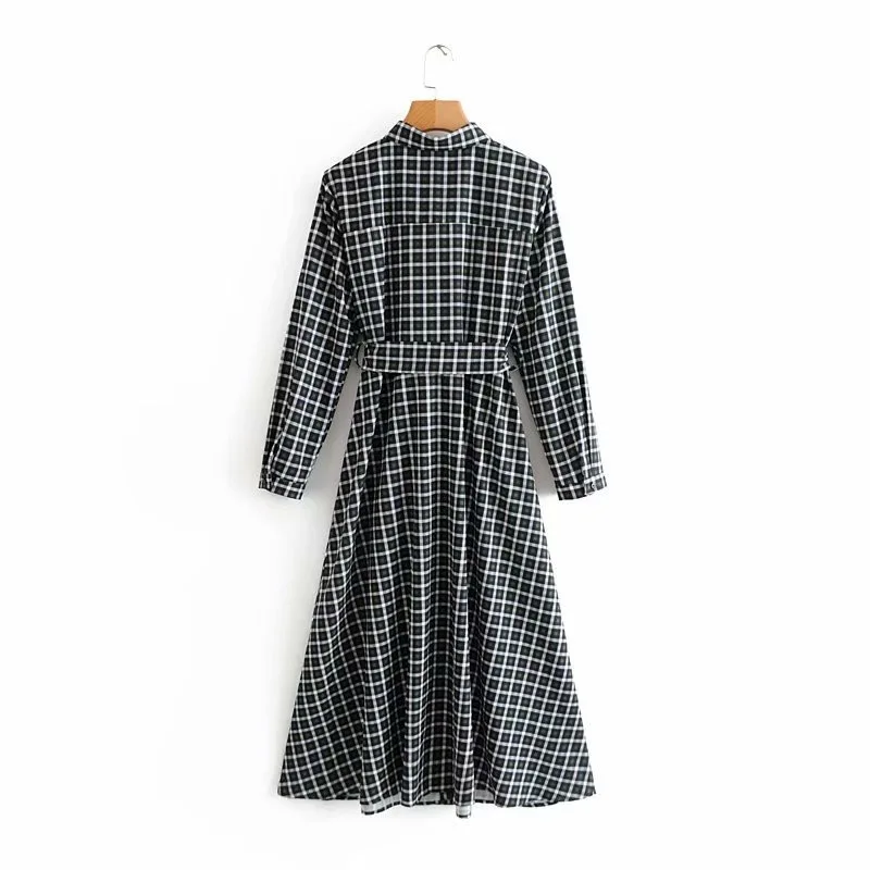 VOGUEIN новые женские Винтаж пледы печати галстук пояса с длинным рукавом рубашка