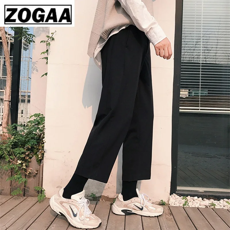 ZOGGA/весенние однотонные повседневные мужские прямые брюки длиной до щиколотки высококачественные хлопковые мужские брюки со средней талией без усадки/катышков