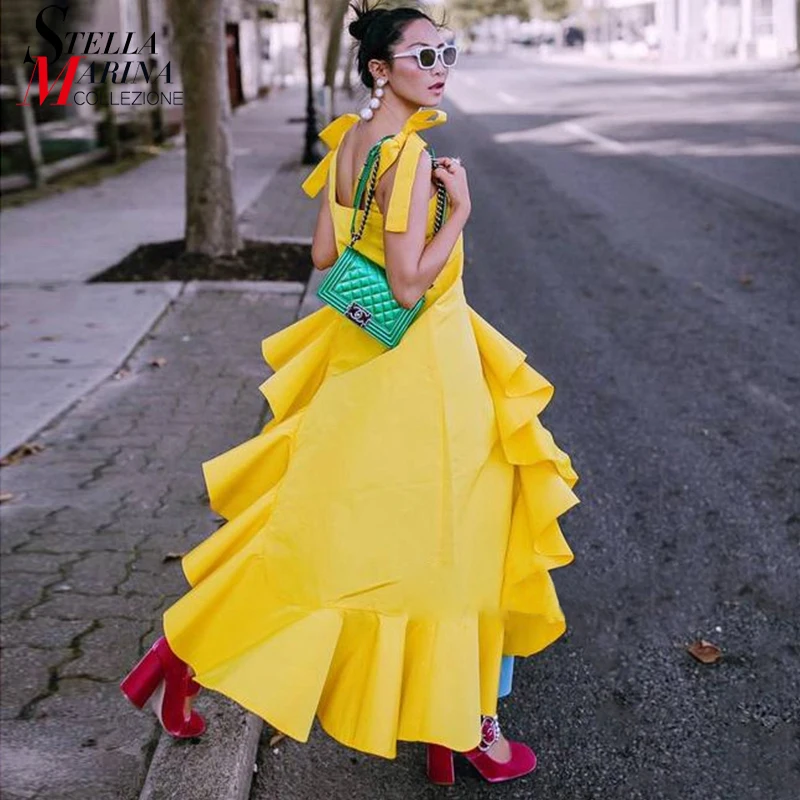 New 2018 Korean Style Summer Clothing Women Yellow Black Strap Dress Sloping Ruffle Hem Girls Stylish Asymmetrical Dresses 3723 New 2018 Korean Style Summer Clothing Women Yellow Black Strap Dress Sloping Ruffle Hem Girls Stylish Asymmetrical Dresses 3723