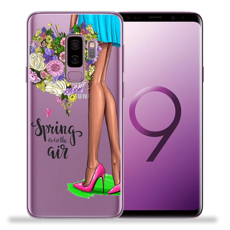 Модные женские туфли на высоком каблуке с цветами для samsung Galaxy S9 S8 S10 Plus S7 S6 Edge S10 Lite Note 8 9 Мягкий ТПУ чехол Etui - Цвет: 01