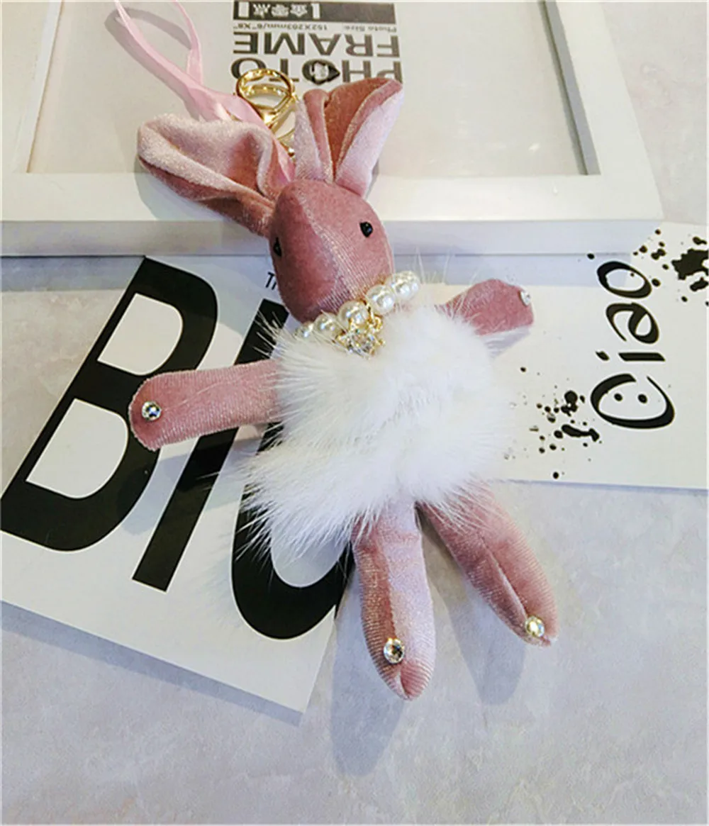 Корейский ручной работы Бархат мультфильм длинные уши кроликов жемчужный брелок сумка автомобиль кулон для взрослых женщин девочек мода Jewelry-JQKKC017C