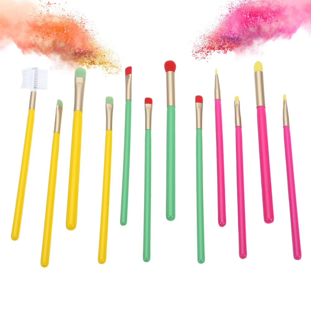 

12pcs Colorful makeup brushes Wood Handle Soft Eyeshadow Eyeliner Eyebrow Brushes Maquiagem