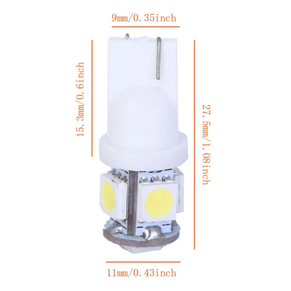 10 шт./лот T10 W5W светодиодные лампы 5050 5 SMD 194 168 Ксеноновые белые клиновидные