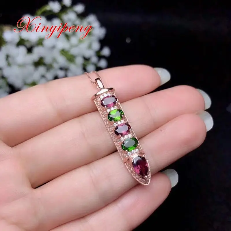 Xin Yi Peng 925 In Argento Intarsiato Granato Naturale Diopside Pendente Della Collana La Collana Delle Donne Di Trasporto Di Stile Di Moda È Bello