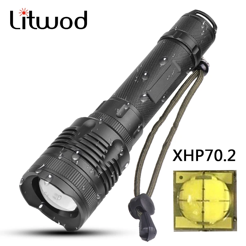 Litwod Z30P78 светодиодный фонарик CREE XHP70.2 40000LM Мощный тактический фонарь с зумом для 2*26650 батареи для охоты