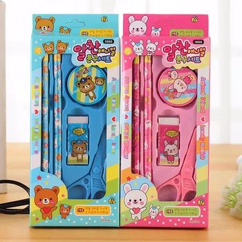 

5pcs/Set Blue Bear Pink Rabbit Cartoon Stationary Set Children's Day Gift Office Stationery Learning Tools Supplies
