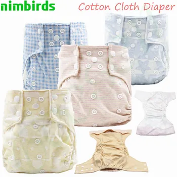 

100% Cotton Waterproof Cloth Diaper With Cotton Inner One Size Baby Reusable Diaper AI2 Organic Cotton Nappy