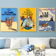 Camel Desert Tintin Adventure Comics Cartoon font b Retro b font Vintage Classic Poster Canvas Painting