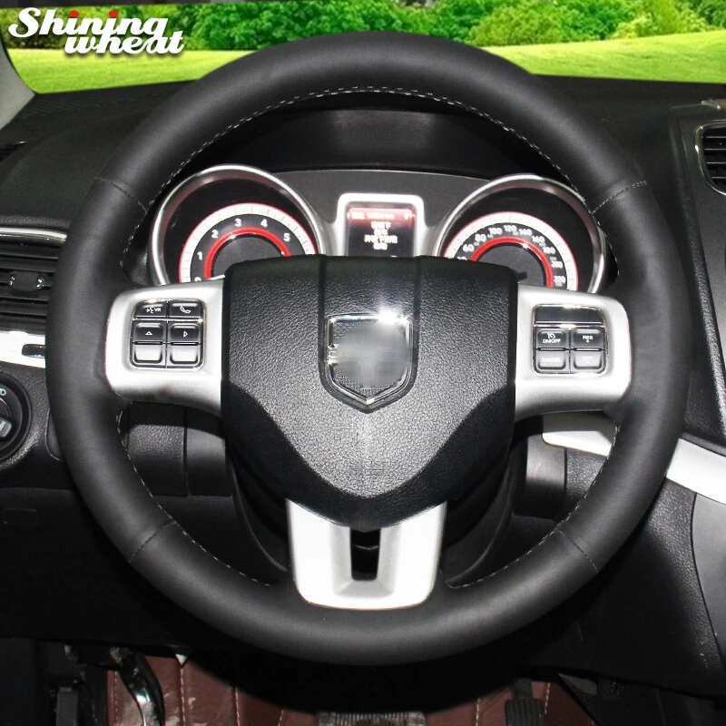 BANNIS Black Genuine Leather Car Steering Wheel Cover for Dodge Grand