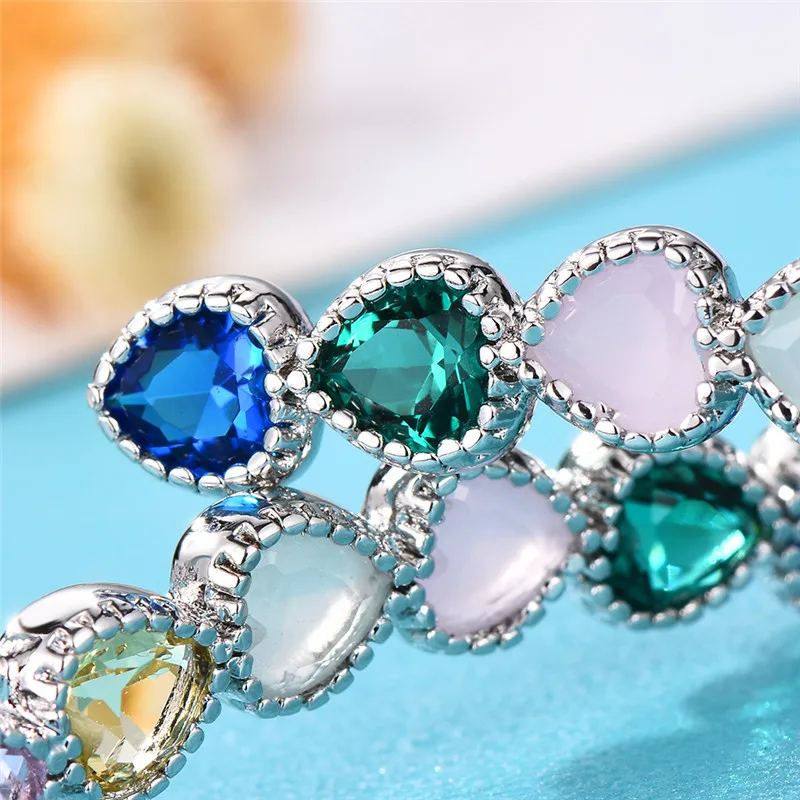 Boho женские красочные серьги в форме сердца Роскошные Кристаллы фианита кольцо с камнем серьги милые большие двойные серьги для женщин