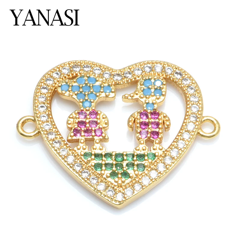 

Colorful Zircon Boy and Girl Heart Shape Connector Charms Accessories for Jewelry DIY Handmade Making Woman Lovers Jewelry