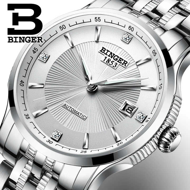 Nejlepší hodinky značky Lxuxury Japan Automatic Movement BINGER Men Mechanické hodinky Ocelový řemínek relogio masculino Sapphire