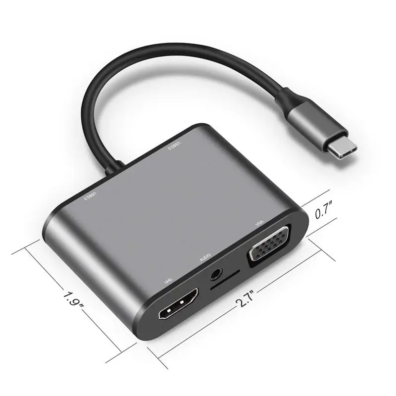 Usb C концентратор к Hdmi Vga адаптер-8 в 1 Usb C док-станция с 4K Hdmi, Vga, Usb 3,0, 2 Usb 2,0, Micro-Sd, 3,5 мм аудио разъем