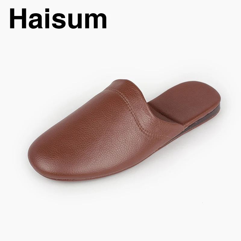 

Men's Slippers Spring And Autumn Pu Leather Home Indoor Non - Slip Thermal Slippers 2018 New Hot Haisum N-198