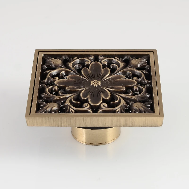 Floor Drain Cover Square Antique Brass Bathroom Shower Drainer Filter Anti-odor European Style Tile Insert Floor Waste Grates