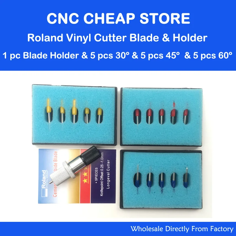 1Pc Roland Plotter Da Taglio Blade Holder + 5 Pcs 45 + 5 Pcs 60 + 5 Pcs 30 Gradi Roland Liyu Signcut Taglierina Del Vinile Lame