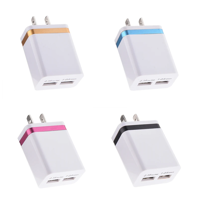 

New Dual-port US Plug Phone Charger Universal Colorful 5V / 1A / 2.1A USB Charging Head for Iphone All Smart Android cellphones