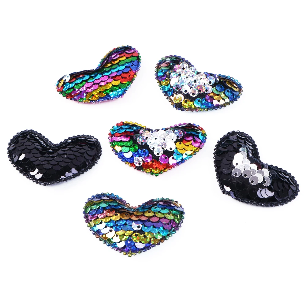 

David accessories heart Valentines Day Reversible Sequins Embroidery patch Hair Accessories 25pcs,DIY Sewing Supplies,25Yc5249
