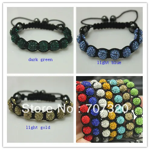 

50% discount Hot selling 15 bracelets clay 10 mm x 9 clay rhinestone beads shamballa beads bracelet